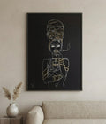 She Who Knows – original line drawing by BOUS, gold frame view