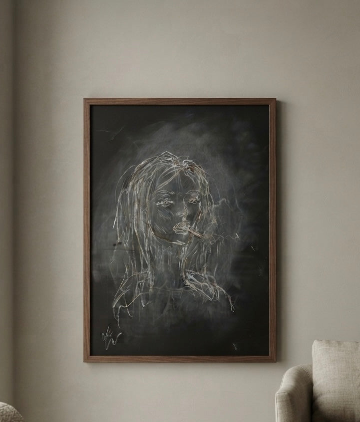 Smoke & Bone – original chalk drawing by BOUS, lifestyle view