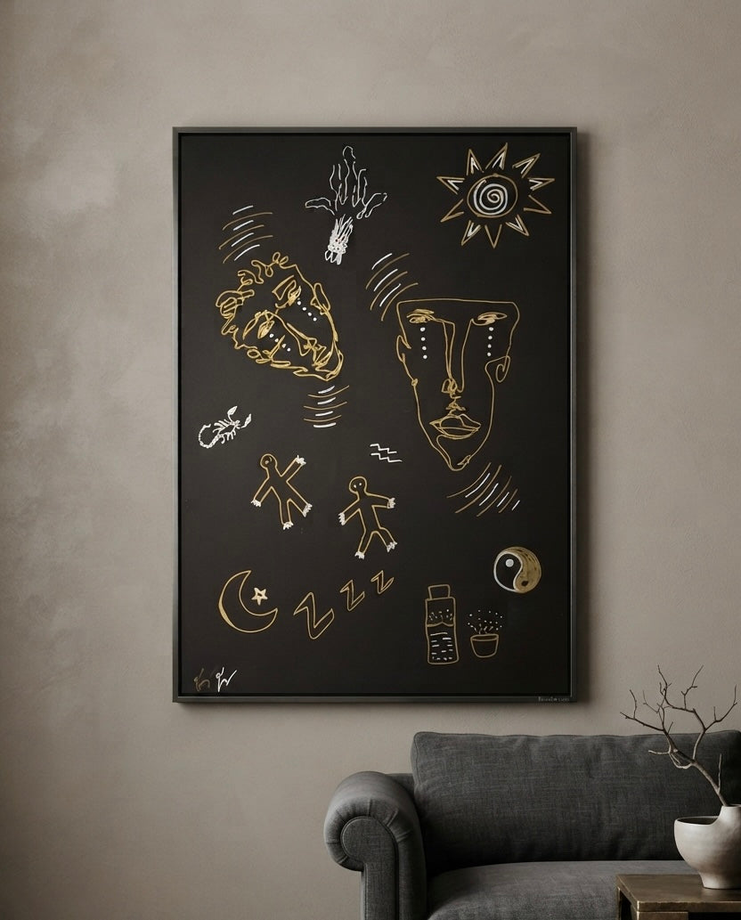 Dream Language – original symbolic drawing by BOUS, lifestyle room view