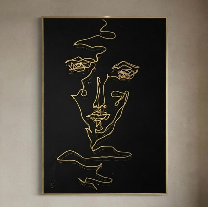 The Weight of a Look – original gold line drawing by BOUS on black