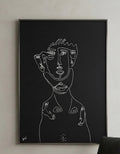 The Many – original drawing by BOUS, white line on black, lifestyle wall view
