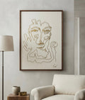 Speak – original drawing by BOUS, dark line and gold on cream, lifestyle room view