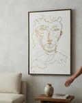 The Quiet Man – original drawing by BOUS, gold line on cream, lifestyle room view