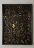 The Universe Between Us – original drawing by BOUS, gold on black, straight view