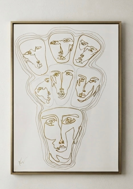 Seven – original drawing by BOUS, seven faces on white, straight view