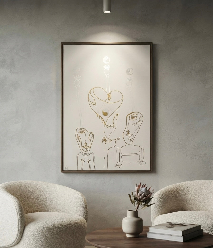 Three & a Heart – original drawing by BOUS, lifestyle room view