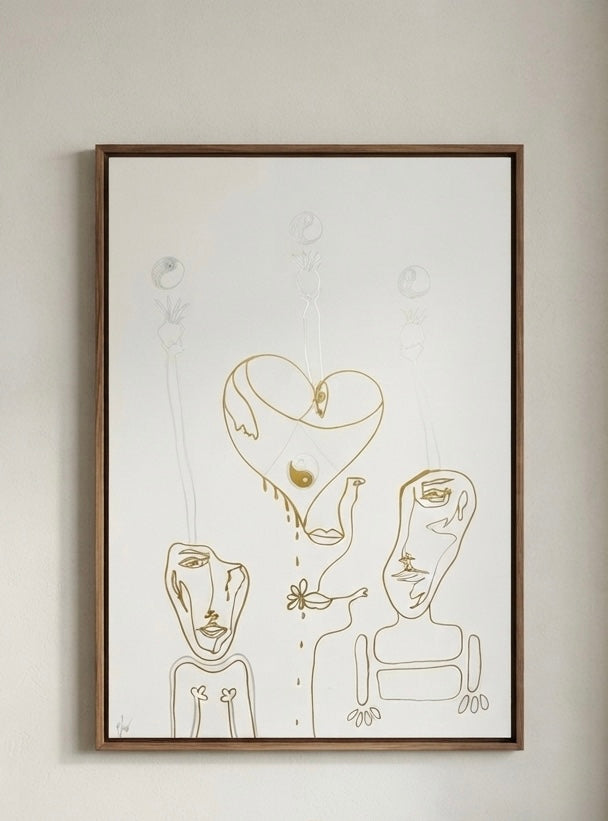 Three & a Heart – original drawing by BOUS, close-up on white